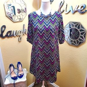 Lily Rose Black Chevron Print Popover Dress sz M